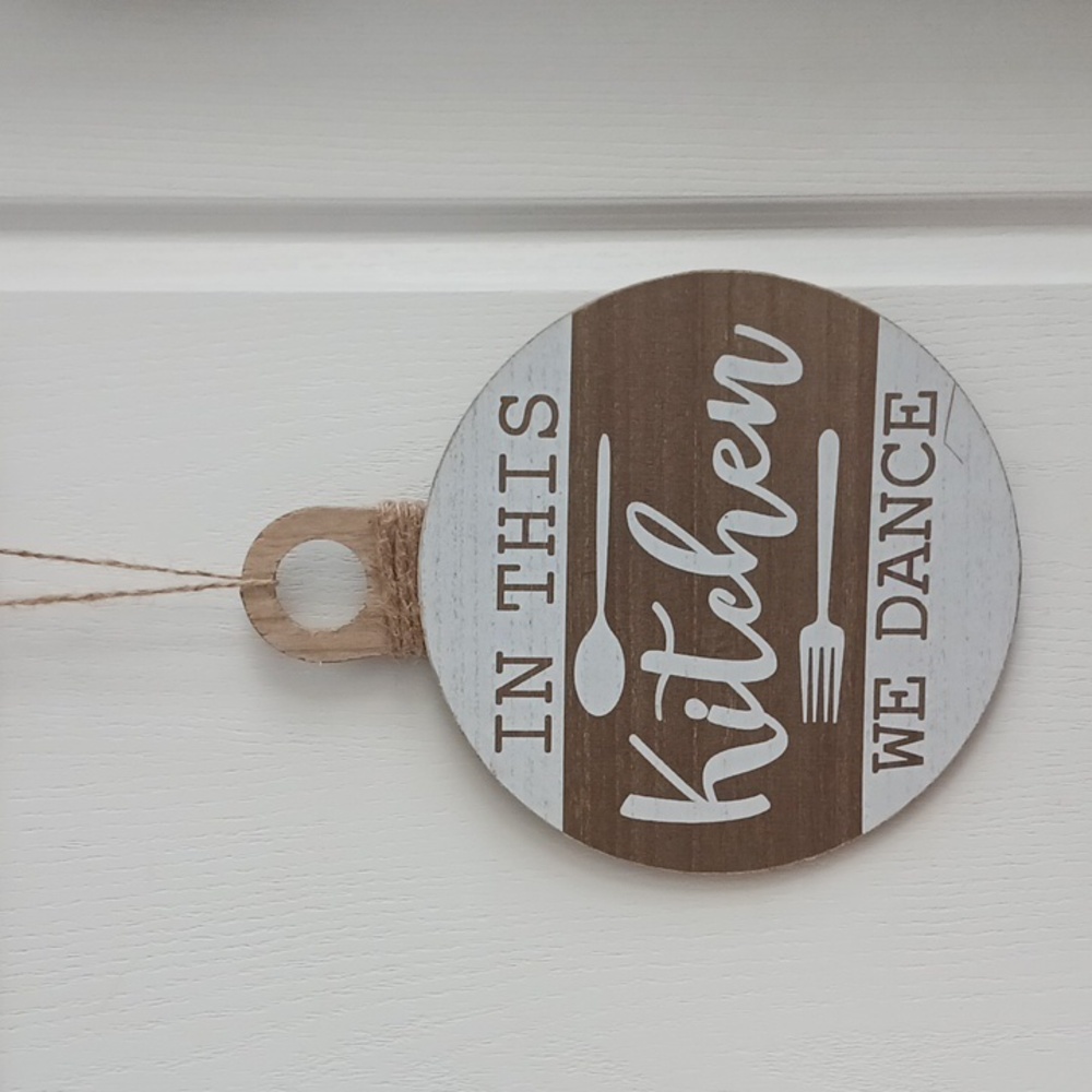 In this kitchen we dance Wood Rustic Round KITCHEN Plaque Art Wall Decor